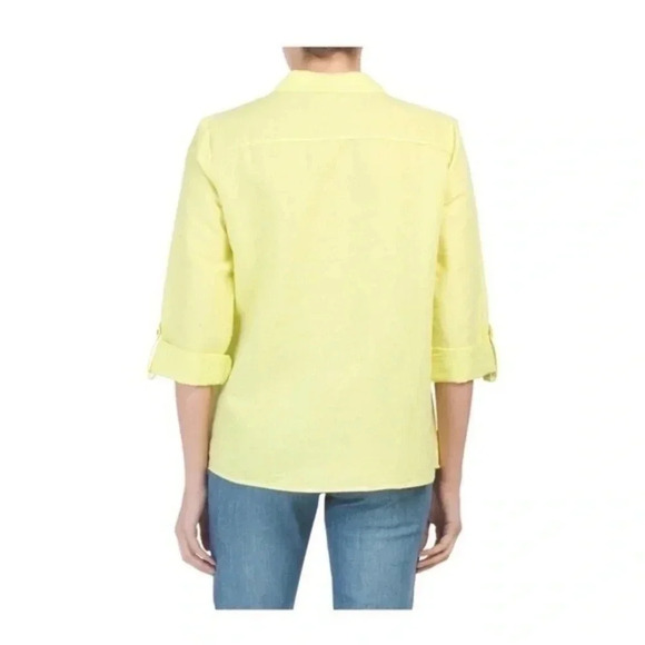 Ellen Tracy linen blend split V inverted pleat shirt Large - Picture 3 of 9